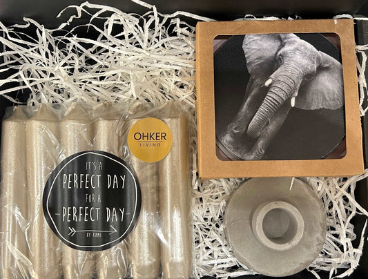 Giftset Kaarsen, kandelaar en onderzetters dieren Cadeauverpakking Ohker Living