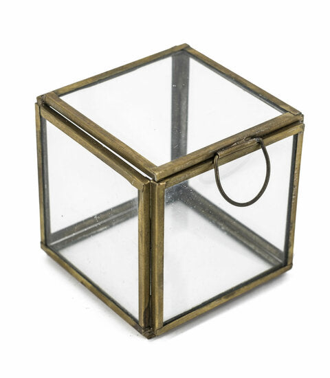 Glazen doosje met deksel goud 8x8x8cm nu €5,- Glazen doosje Kolony