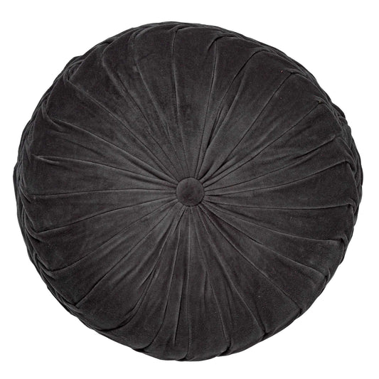 KAJA - Sierkussen rond velvet 40 cm - Charcoal Gray - antraciet Kussen Dutch Decor