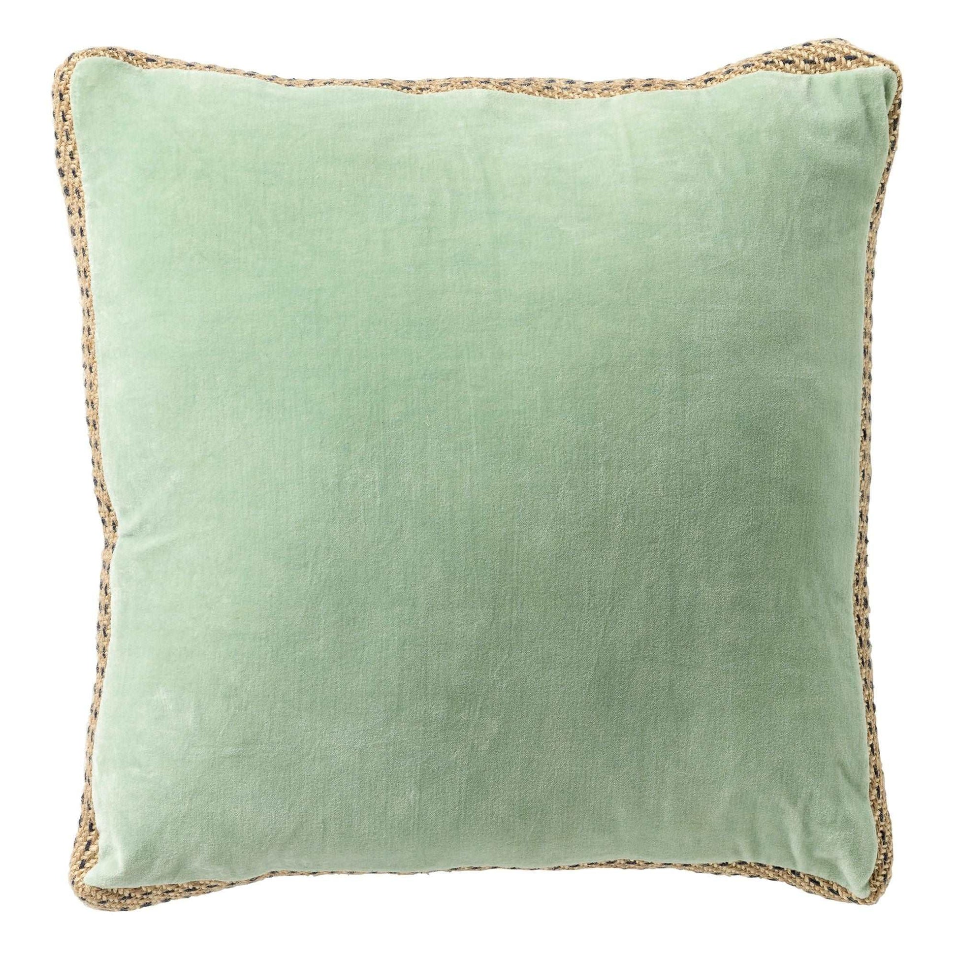 MANOE - Sierkussen 45x45 cm - effen kleur - met rand van jute - Cameo Green - licht groen Kussen Dutch Decor